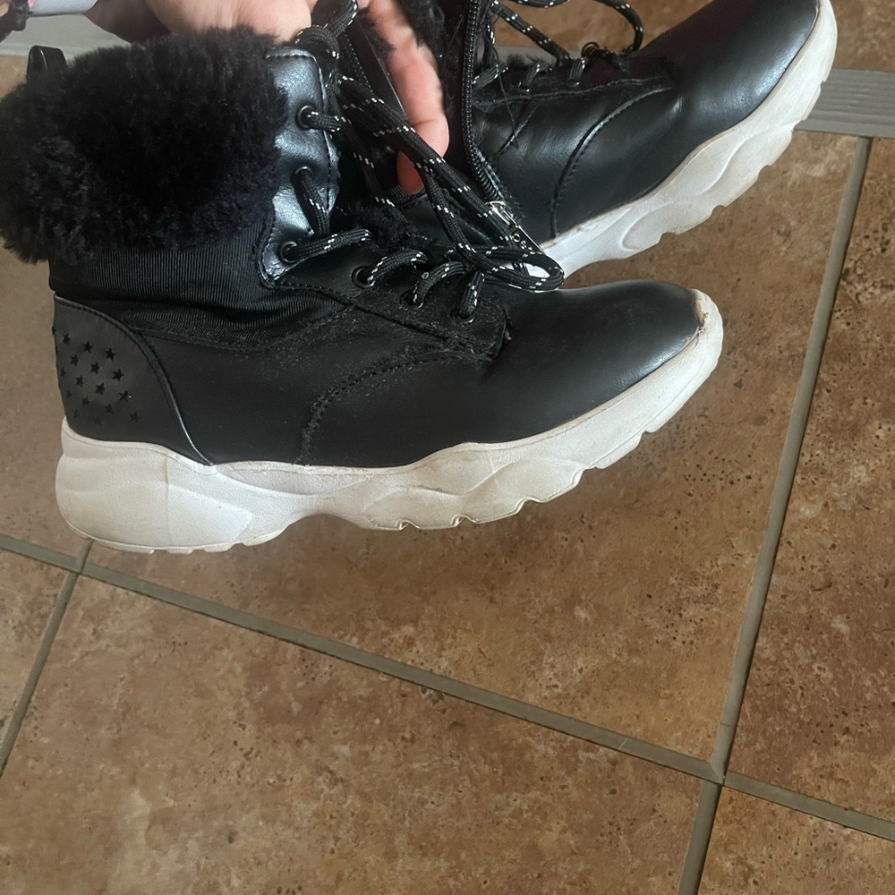 BEBE Kids Black Faux-Fur Lace-Up Winter Boots - Picture 4 of 8